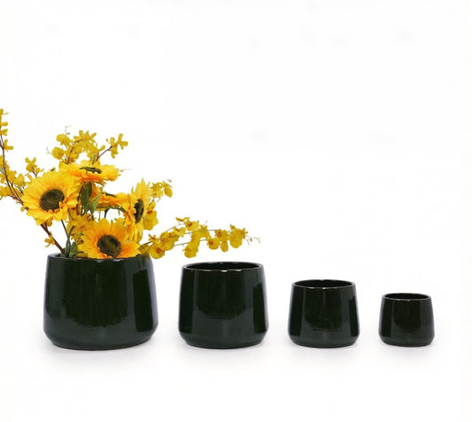 4pcs White Ceramic Flower Pots, 6-14 Inch Vertical Brushed Texture Planters with Drainage Holes, Indoor/Outdoor Use Ideal for Orchids, Succulents & Cacti Generic