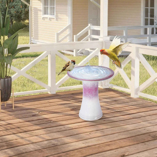 mudanjie 17'' Ceramic Bird Bath for Outside, Tall Lightweight Pedestal Birdbath Floral Pattern