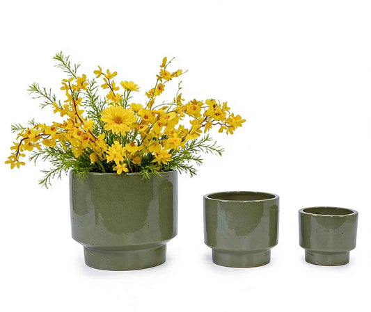 Mudanjie 3pcs 9/12/15'' Glazed Ceramic Planter with Drainage