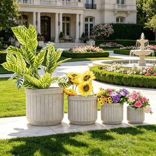 Mudanjie 4pcs 6-12'' White Ceramic Planter Set with Drainage for Succulents Cacti