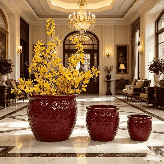 mudanjie 3pcs 9+11+15'' Drum Shaped Vintage Ceramic Planter with Drainage mdj pottery