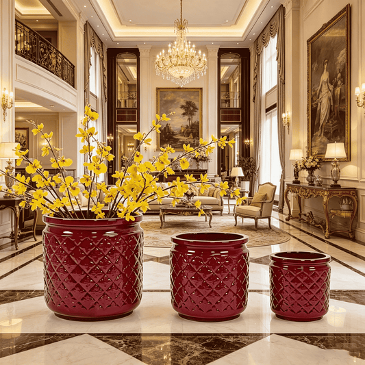 mudanjie 3pcs 9/12/15'' Geometric Ceramic Planter with Drainage mdj pottery