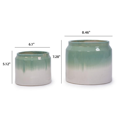 2PCS Drip Glaze Ceramic Plant Pots, 6" & 8" Breathable Plant Pots, Indoor Outdoor Flower Pots for Orchids, Succulents & Violets, Ideal for Shelf & Desk Decor - Blue Green Generic