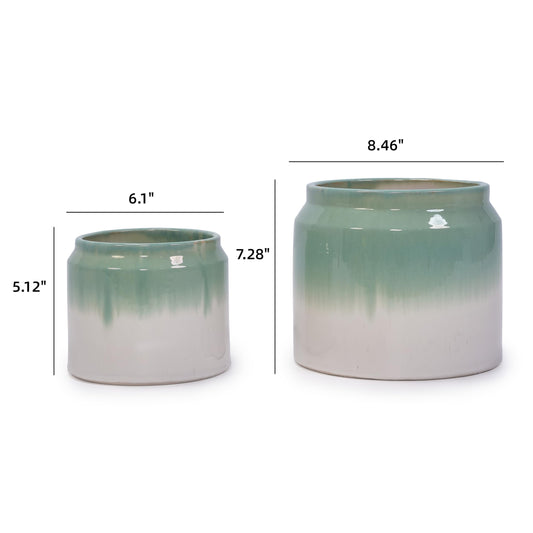 2PCS Drip Glaze Ceramic Plant Pots, 6" & 8" Breathable Plant Pots, Indoor Outdoor Flower Pots for Orchids, Succulents & Violets, Ideal for Shelf & Desk Decor - Blue Green Generic