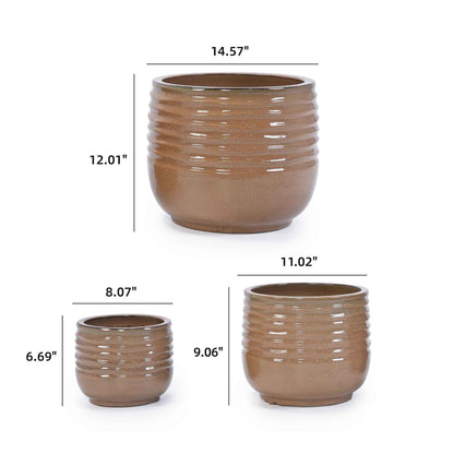 Mudanjie 3pcs 8/11/14.57'' Ribbed Ceramic Planter Set with Drainage