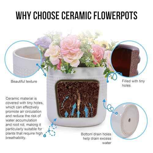 Mudanjie 3pcs 6/7/9'' Grid Glazed Ceramic Plant Pots with Drainage