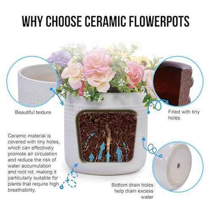 Mudanjie 3pcs 6/7/9'' Grid Glazed Ceramic Plant Pots with Drainage