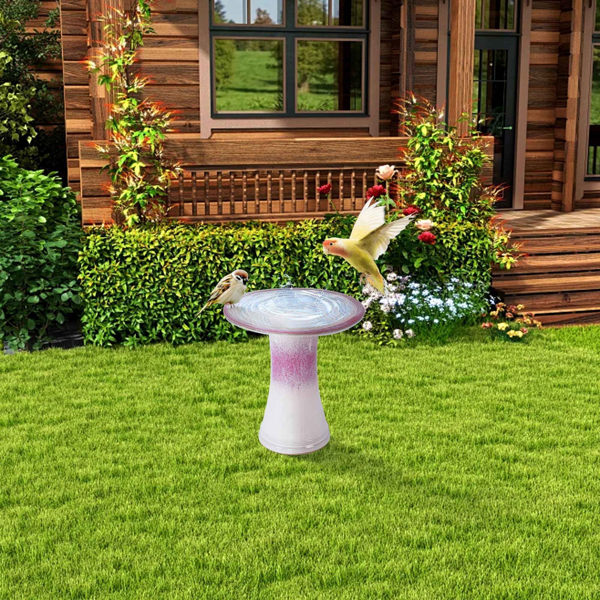 Mudanjie 17'' Ceramic Bird Bath for Outside, Tall Lightweight Pedestal Birdbath Floral Pattern