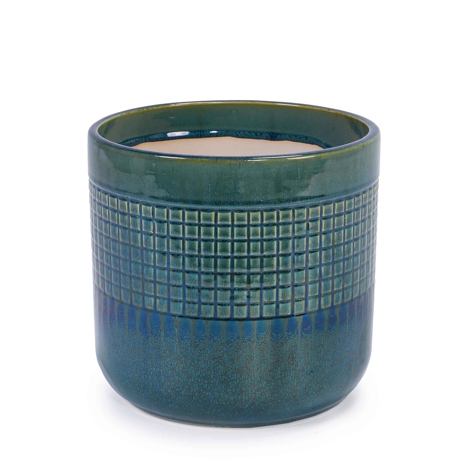 Mudanjie 3pcs 6/7/9'' Grid Glazed Ceramic Plant Pots with Drainage
