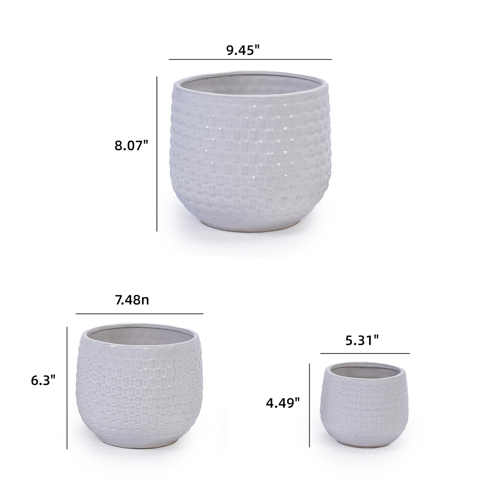 Ceramic Plant Pots, 5+7+9 Inches, Set of 3, Flower Pots with Drainage Hole, Planters for Indoor Plants, Modern Decorative Pot for Garden, Windowsill Generic
