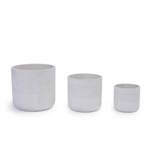 Mudanjie 3pcs 6/7/9'' Grid Glazed Ceramic Plant Pots with Drainage