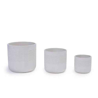 Mudanjie 3pcs 6/7/9'' Grid Glazed Ceramic Plant Pots with Drainage