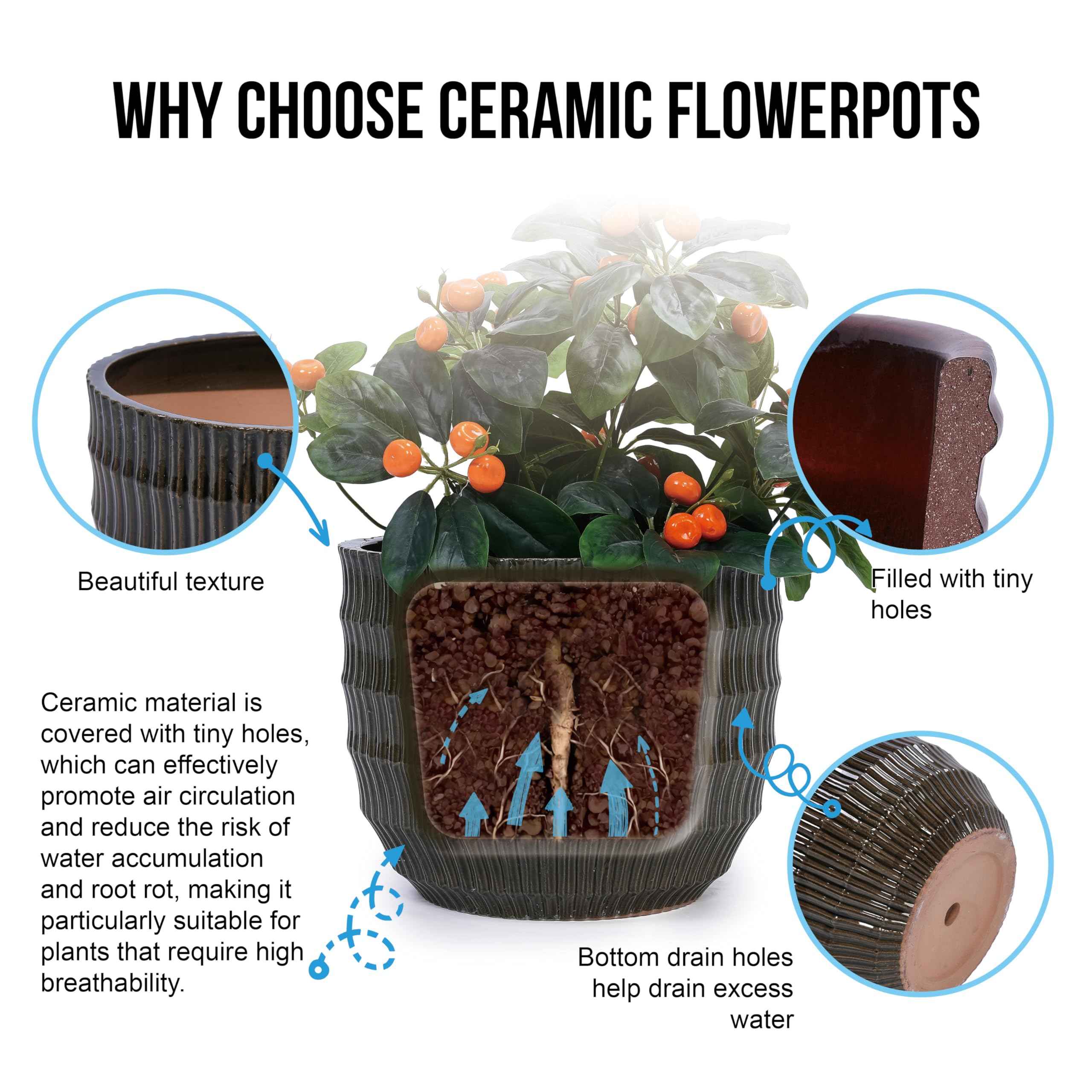 mudanjie 4pcs Handmade Ceramic Planter Set with Drainage – Mudanjie