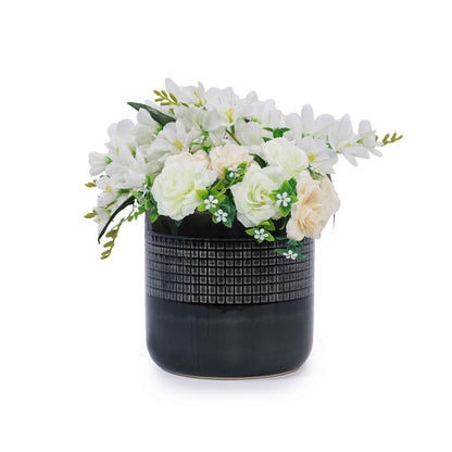 Mudanjie 3pcs 6/7/9'' Grid Glazed Ceramic Plant Pots with Drainage
