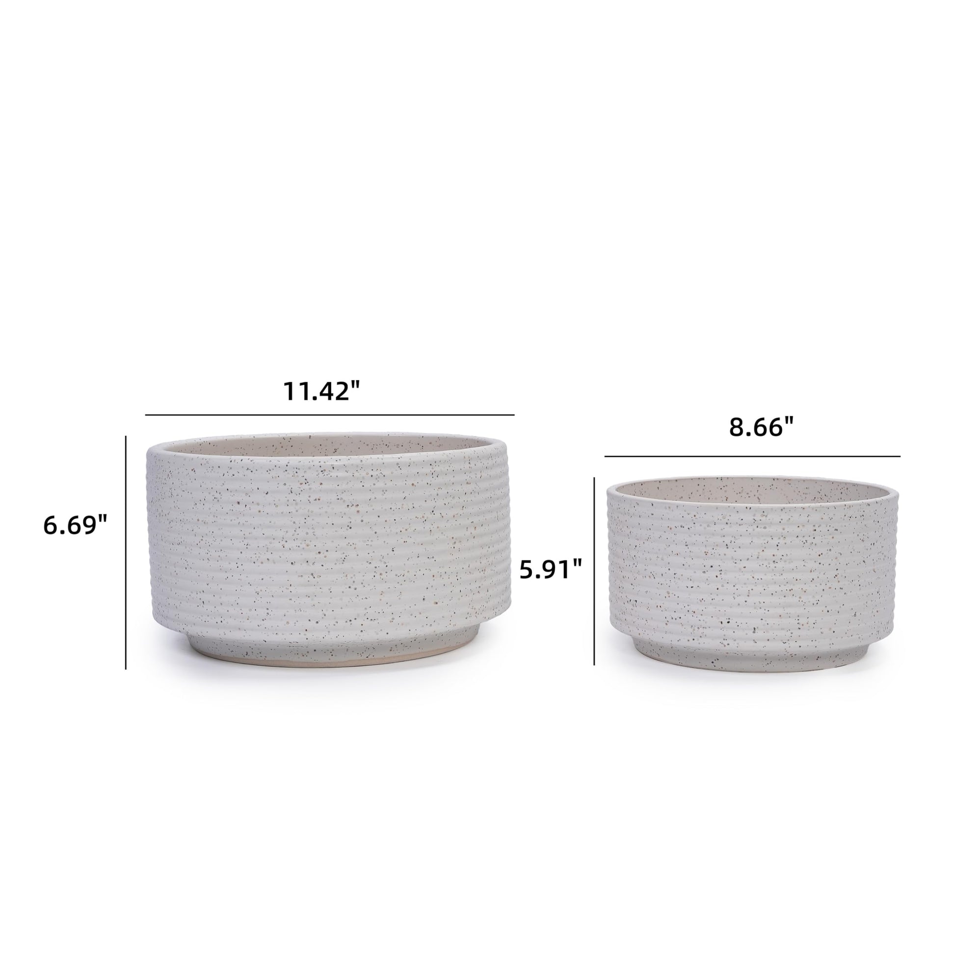 2pcs White Vertical Ridged Ceramic Planter Set, 11"&8" Non-Porous Clay for Succulents Orchids, Indoor Outdoor Decor Generic