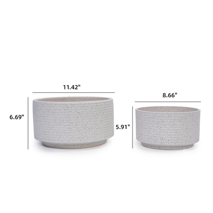 2pcs White Vertical Ridged Ceramic Planter Set, 11"&8" Non-Porous Clay for Succulents Orchids, Indoor Outdoor Decor Generic