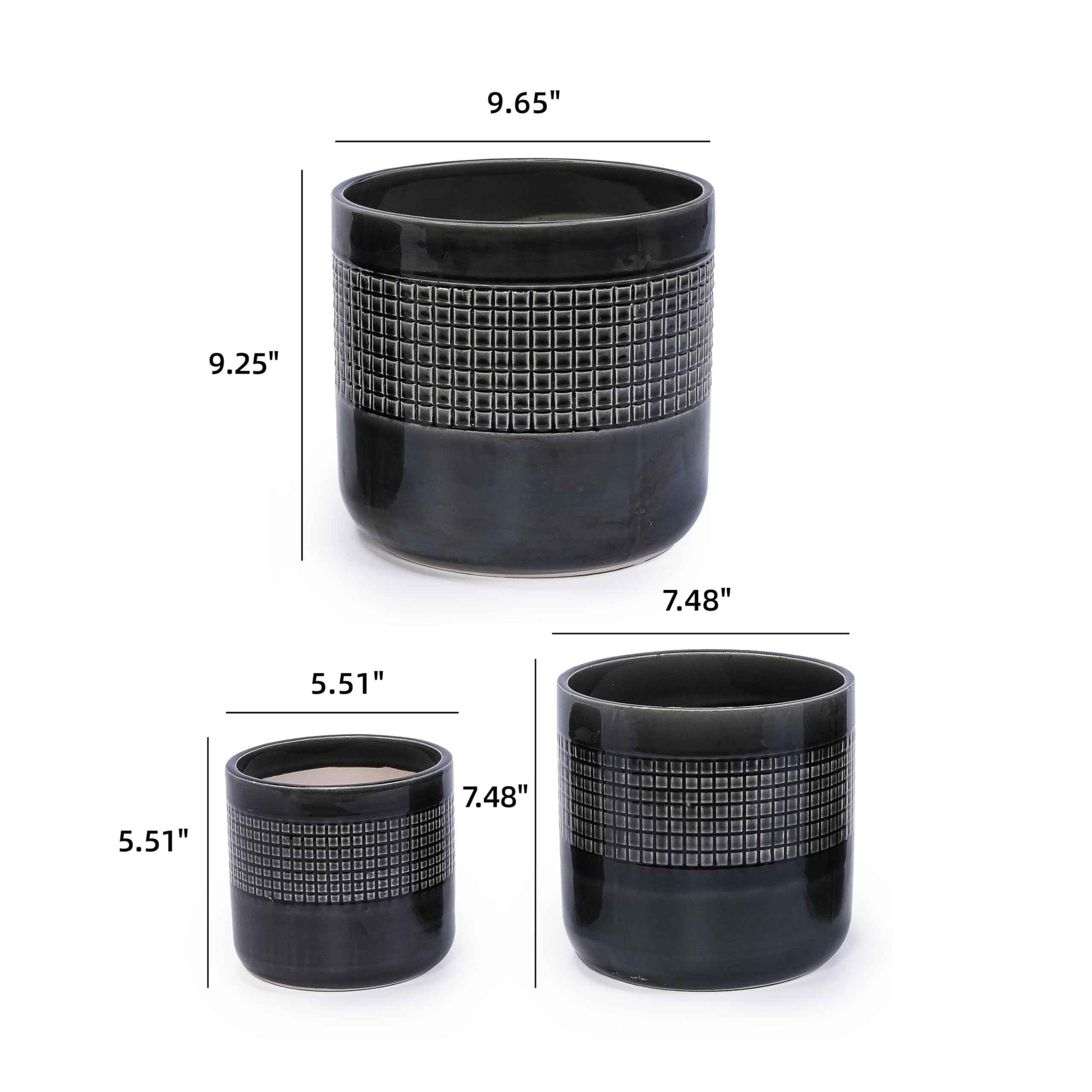 Mudanjie 3pcs 6/7/9'' Grid Glazed Ceramic Plant Pots with Drainage