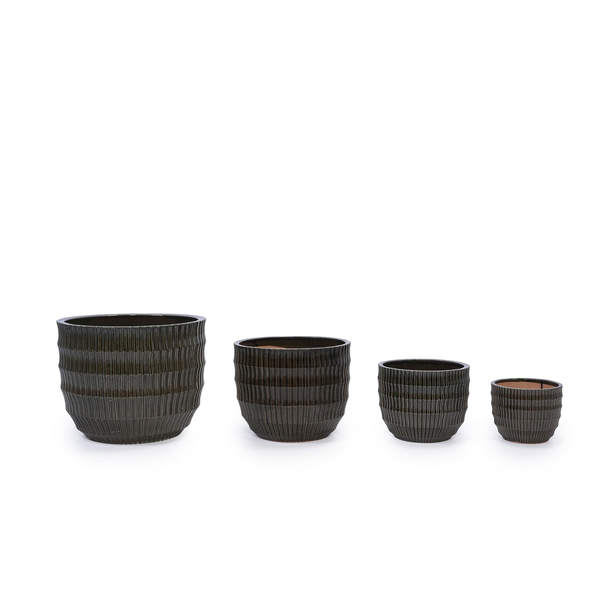 4pcs Deep Coffee Ceramic Flower Pot Set, 5.31"-14.17" with Drainage, Indoor Outdoor for Orchids Succulents, Windowsill Tabletop Decor Generic
