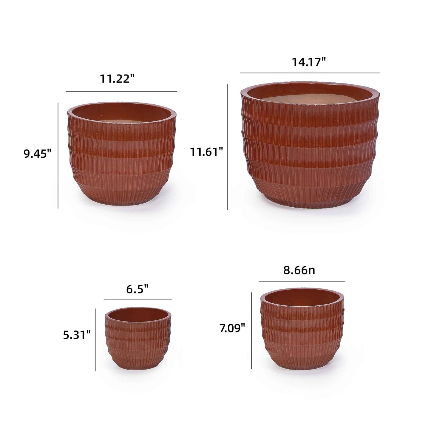 Mudanjie 4pcs 5.31-14.17'' Handmade Ceramic Planter Set with Drainage