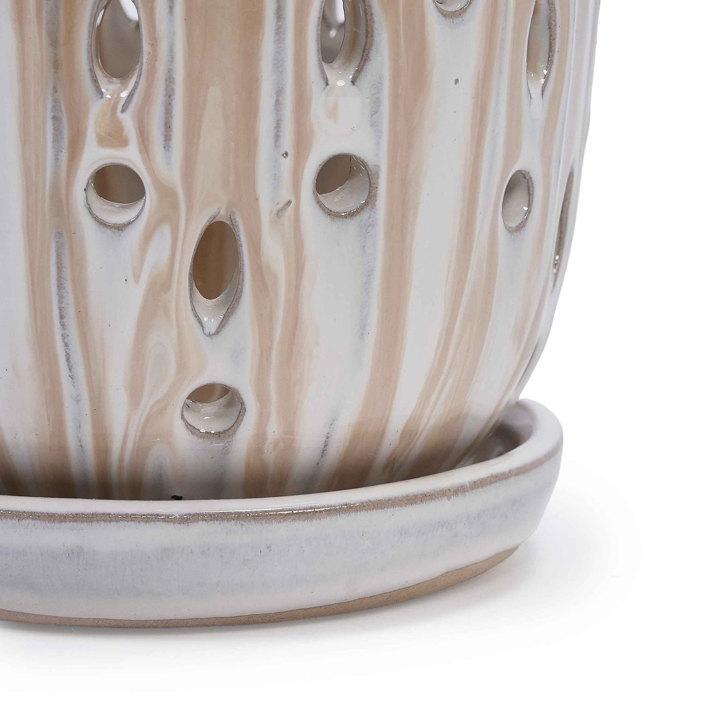 Mudanjie Set of 2 Ceramic Orchid Pots with Drainage Holes & Saucers
