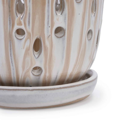 Mudanjie Set of 2 Ceramic Orchid Pots with Drainage Holes & Saucers