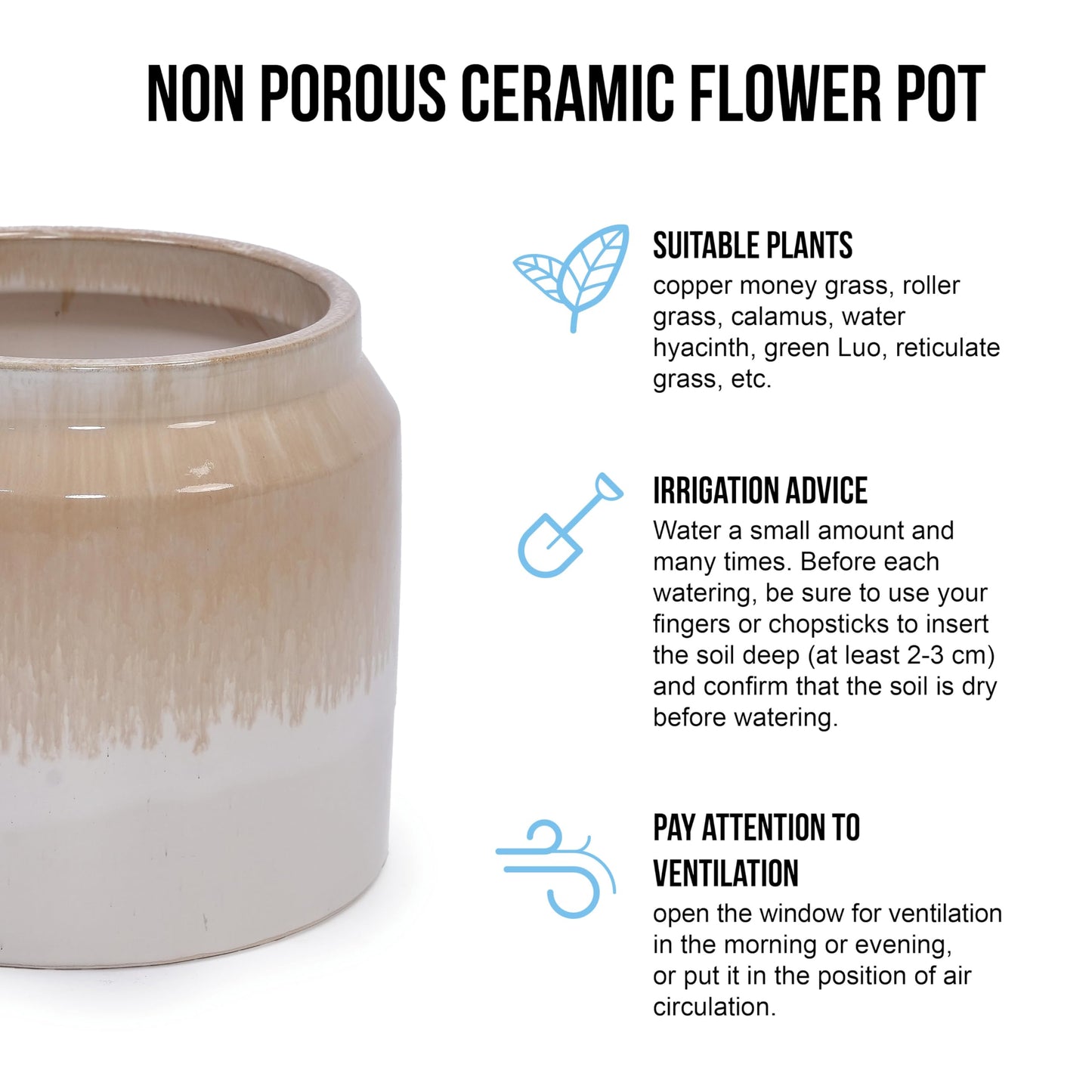 2pcs Beige Drip Glaze Ceramic Planter, 6" & 8" Non-Porous Breathable Clay Plant Pots, Indoor Outdoor Use for Orchids, Succulents & Violets, Ideal for Shelf & Desk Decor Generic