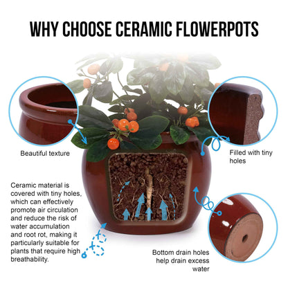 Mudanjie 3pcs 9+11+15'' Drum Shaped Vintage Ceramic Planter with Drainage