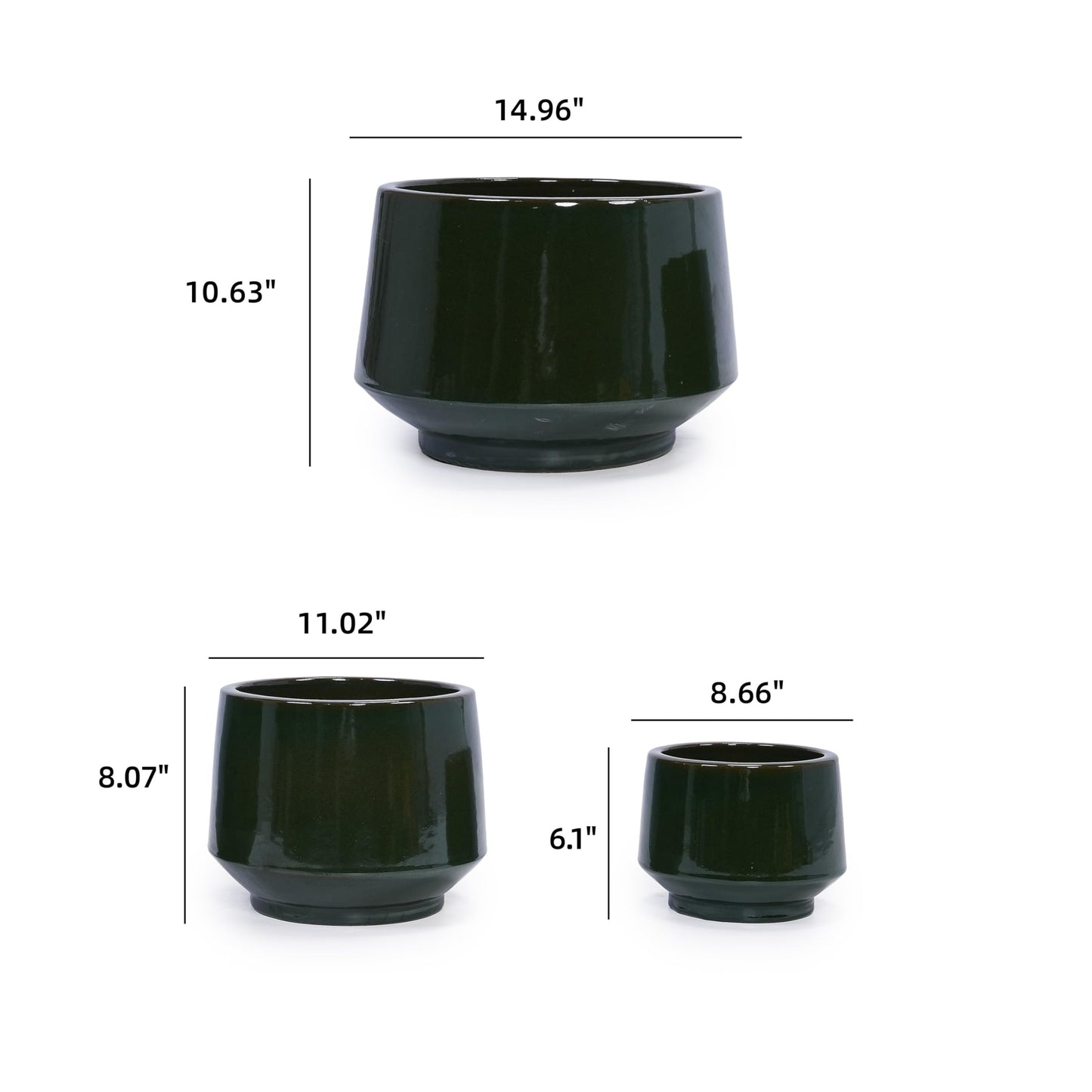 3-Piece Black Matte Ceramic Flowerpot Set, 15/11/9 inches, Breathable Clay, Suitable for Orchids, Succulent Cacti, Indoor and Outdoor Decorative windowsills or Bookshelves Generic