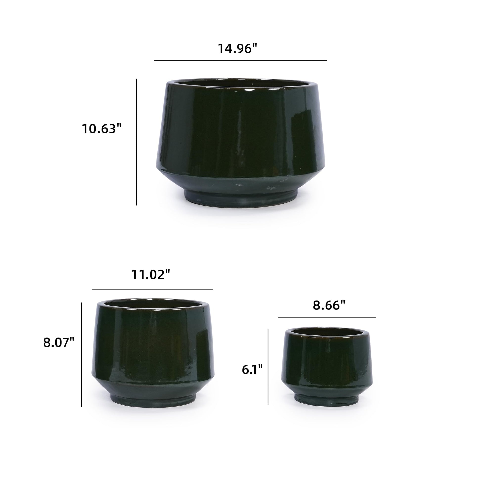 3-Piece Black Matte Ceramic Flowerpot Set, 15/11/9 inches, Breathable Clay, Suitable for Orchids, Succulent Cacti, Indoor and Outdoor Decorative windowsills or Bookshelves Generic