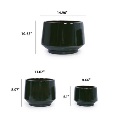3-Piece Black Matte Ceramic Flowerpot Set, 15/11/9 inches, Breathable Clay, Suitable for Orchids, Succulent Cacti, Indoor and Outdoor Decorative windowsills or Bookshelves Generic