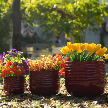 Mudanjie 3pcs 8/11/14.57'' Ribbed Ceramic Planter Set with Drainage