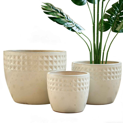 Mudanjie 3pcs 9/12/15'' Diamond Pattern Ceramic Planter Set