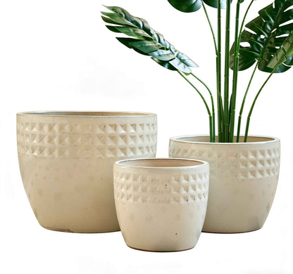 Mudanjie 3pcs 9/12/15'' Diamond Pattern Ceramic Planter Set