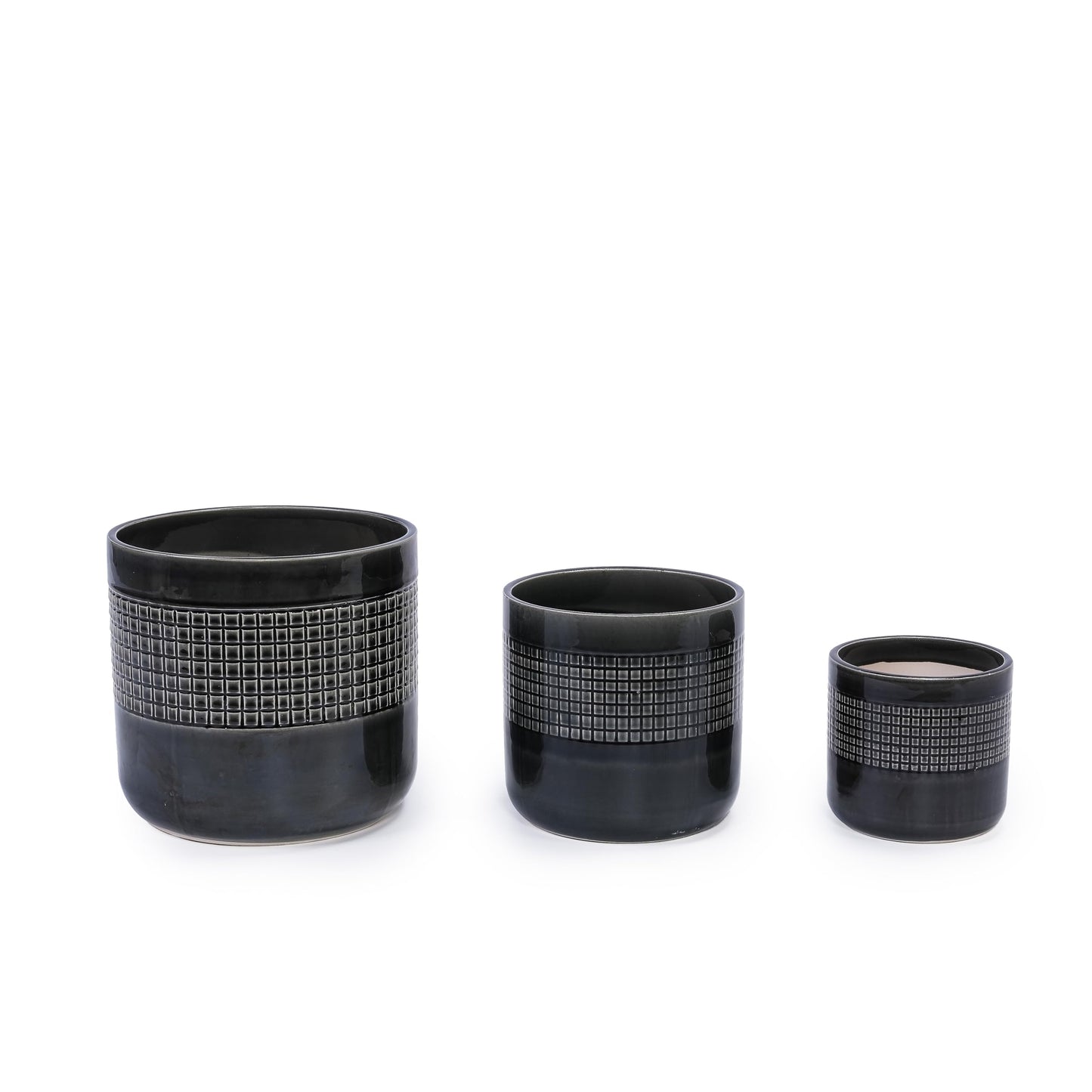 Glazed Ceramic Flower Pot, Set of 3, Grid Pattern Ceramic Plant Pot with Drainage Holes, 6"/7"/9" Planter for Succulents, Violets & Mini Orchids, Indoor Outdoor Shelf Table Decor Generic