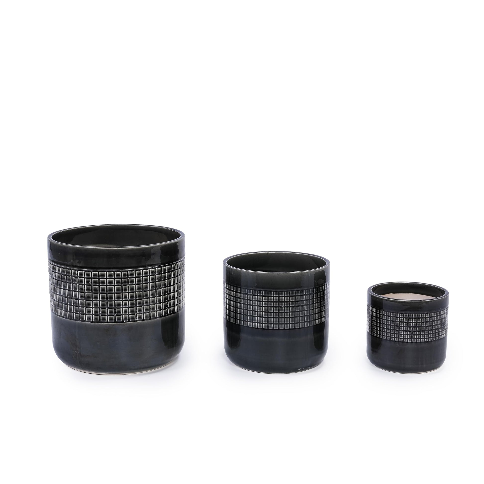 Glazed Ceramic Flower Pot, Set of 3, Grid Pattern Ceramic Plant Pot with Drainage Holes, 6"/7"/9" Planter for Succulents, Violets & Mini Orchids, Indoor Outdoor Shelf Table Decor Generic