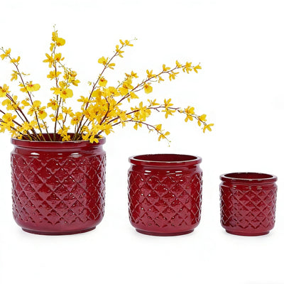 Mudanjie 3pcs 9/12/15'' Geometric Ceramic Planter with Drainage