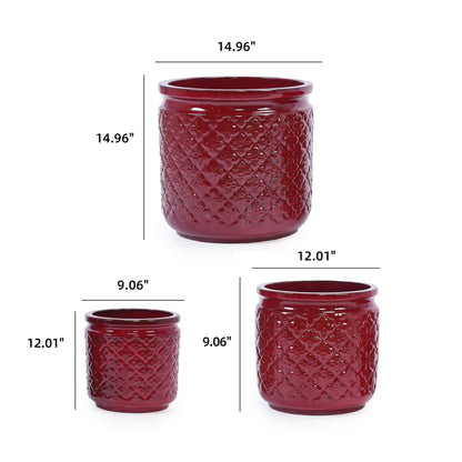 3 PCS Geometric Pattern Ceramic Planter, 9.06/12/14.96 Inch Plant Pots Indoor with Drainage, Breathable Clay for Orchids Succulents, Indoor Outdoor Windowsill Bookshelf Decor - Red Generic