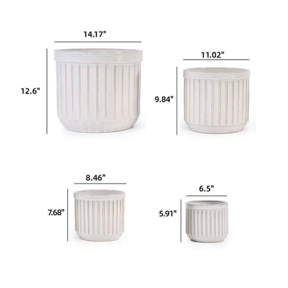 4pcs White Ceramic Planter, Handmade Indoor Plant Pots with Drainage, 6-12 Inch Diameter Vertical Line Pattern for Succulents, Cacti, Windowsill & Bookshelf Generic