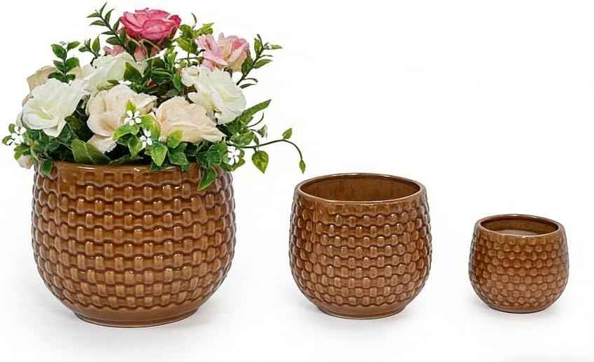 Mudanjie 3pcs 5+7+9'' Modern Ceramic Plant Pots with Drainage