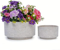 mudanjie 2pcs 11''&8'' White Vertical Ridged Ceramic Plant Pots for Succulents Orchids