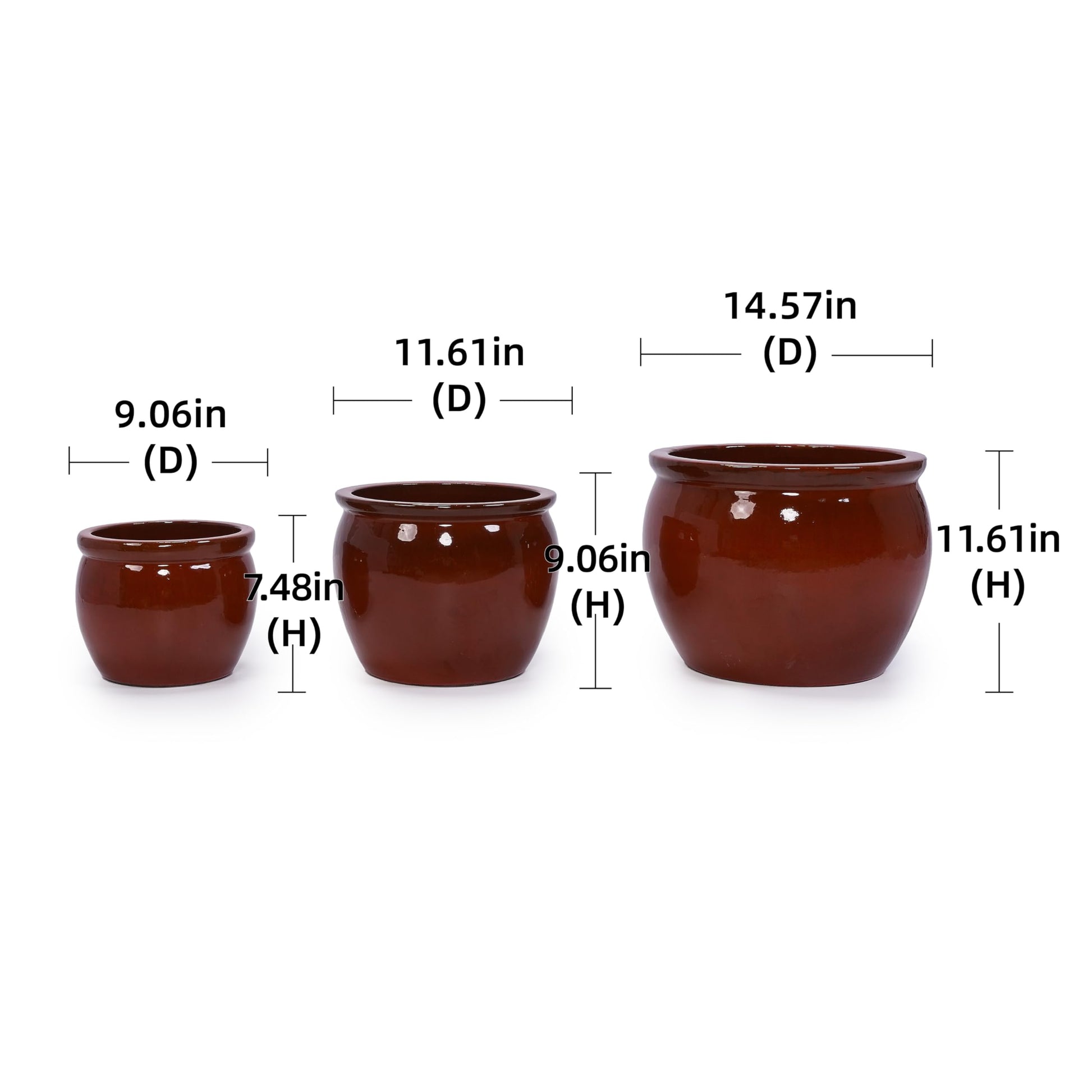 Ceramic Plant Pots, 9+11+15 Inches, Set of 3, Drum Shaped Flower Pots with Drainage Hole, Single-Sided Glazed Breathable Planters for Indoor/Outdoor Plants, Vintage Decorative Pots Generic