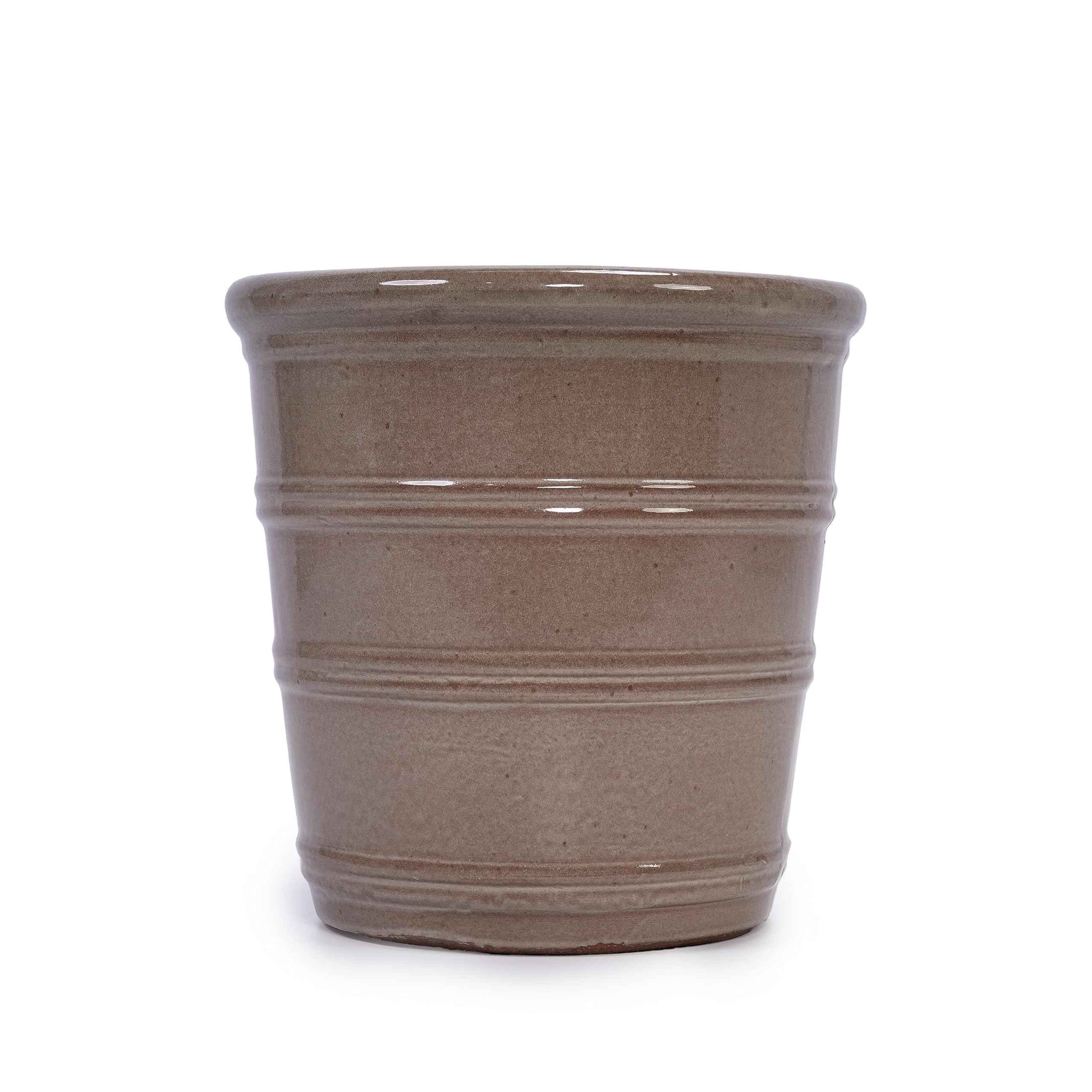 mudanjie 3pcs 16/13/10'' Dark Brown Ribbed Ceramic Planter for Indoor Outdoor Decor