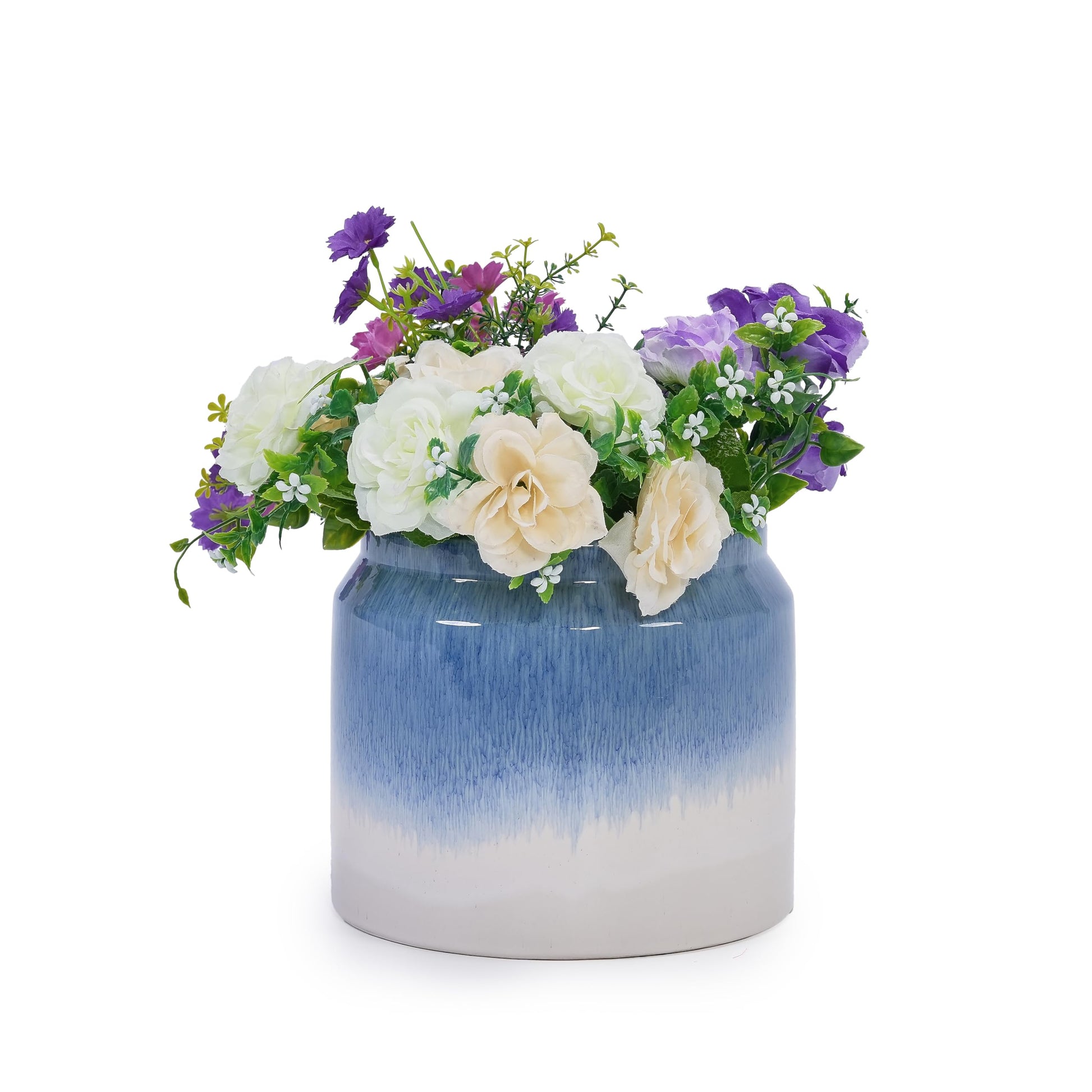 2PCS Drip Glaze Ceramic Planter, 6" & 8" Breathable Plant Pots, Indoor Outdoor Flower Pots for Orchids, Succulents & Violets, Ideal for Shelf & Desk Decor - Blue White Generic