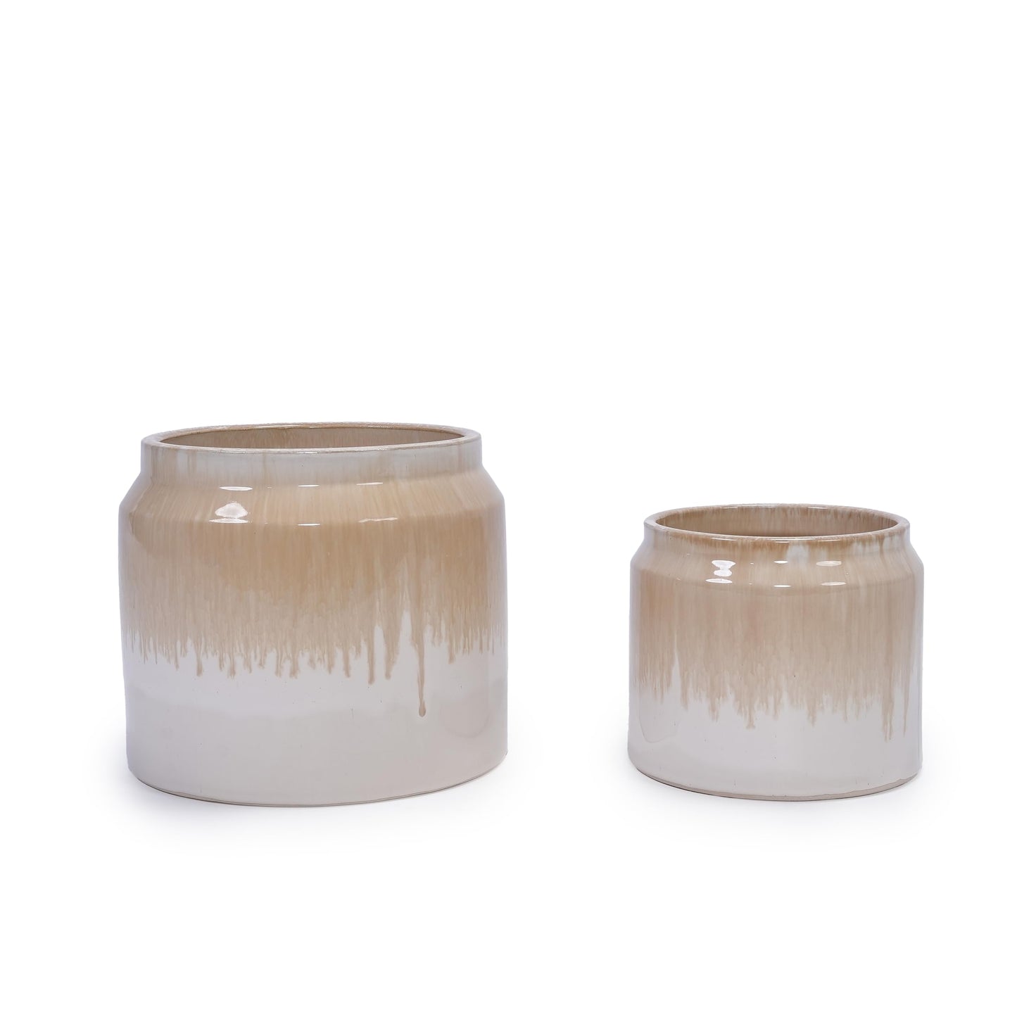 2pcs Beige Drip Glaze Ceramic Planter, 6" & 8" Non-Porous Breathable Clay Plant Pots, Indoor Outdoor Use for Orchids, Succulents & Violets, Ideal for Shelf & Desk Decor Generic