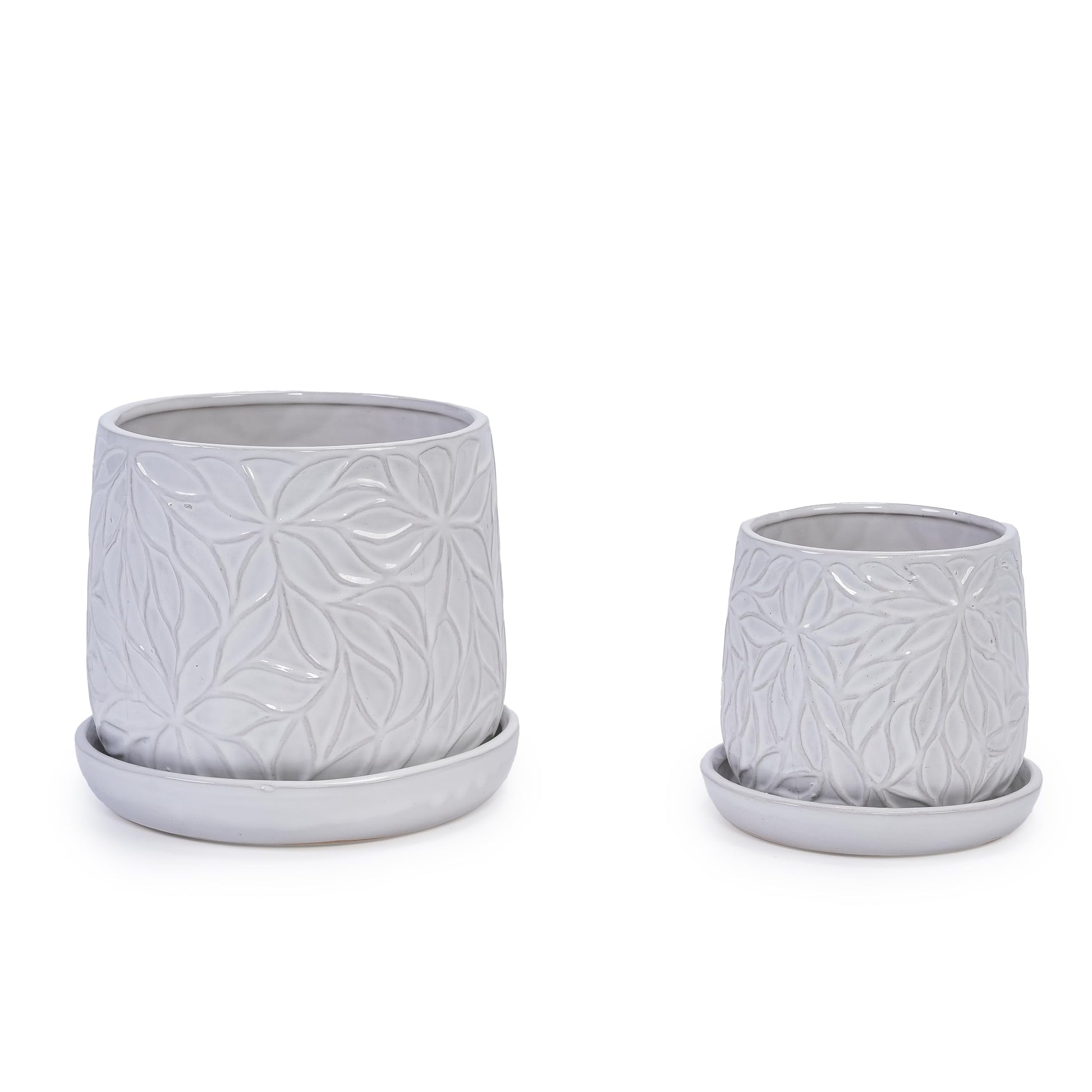mudanjie 2pcs Flower Pattern Ceramic Pots with Drainage & Saucers – Mudanjie