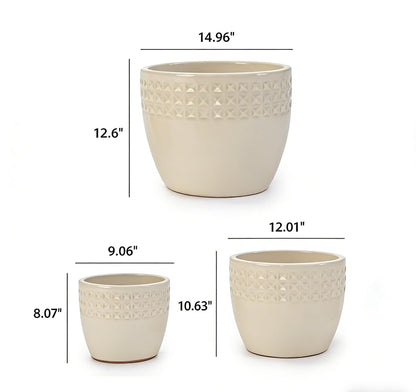 Set of 3 Ceramic Pots for Plants, 9/12/15 Inch, Quatrefoil Pattern Planters with Drainage Hole, Indoor and Outdoor Flower Pots for Pothos, Ivy, Succulent, Decorative Plant Gifts - Red Generic