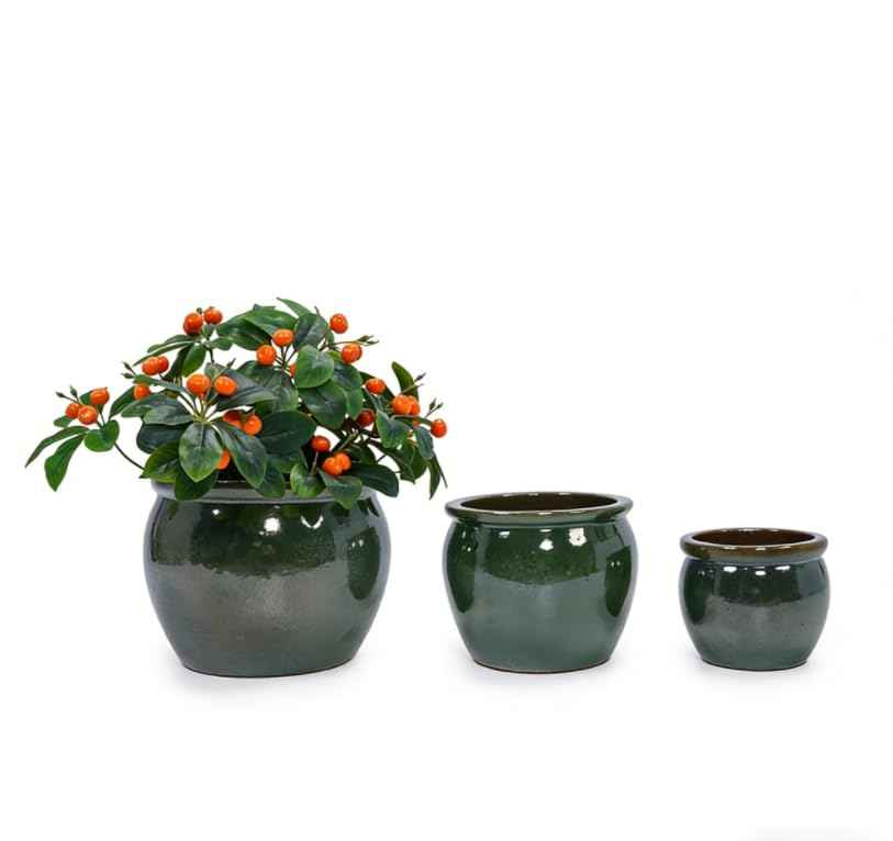 Mudanjie 3pcs 9+11+15'' Drum Shaped Vintage Ceramic Planter with Drainage