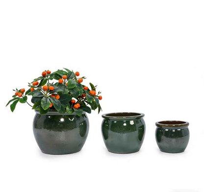 Mudanjie 3pcs 9+11+15'' Drum Shaped Vintage Ceramic Planter with Drainage