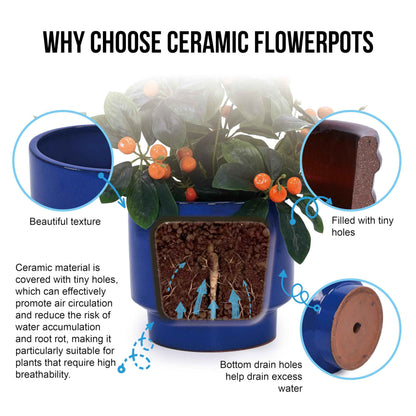 Mudanjie 3pcs 9/12/15'' Glazed Ceramic Planter with Drainage