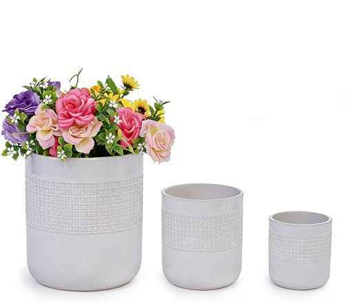 Mudanjie 3pcs 6/7/9'' Grid Glazed Ceramic Plant Pots with Drainage